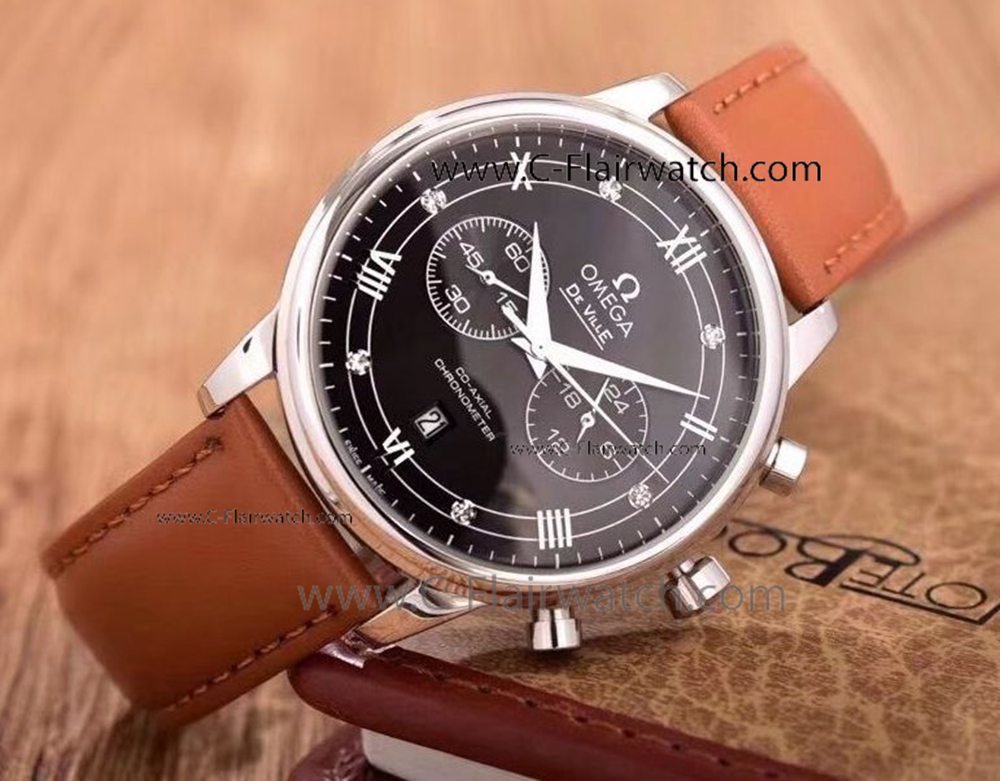 Omega deVille Chronograph Brown Leather Bracelet Buy Replica